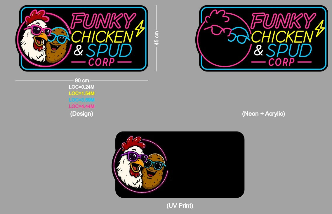 Custom Sign: FUNKY CHICKEN & SPUD CORP