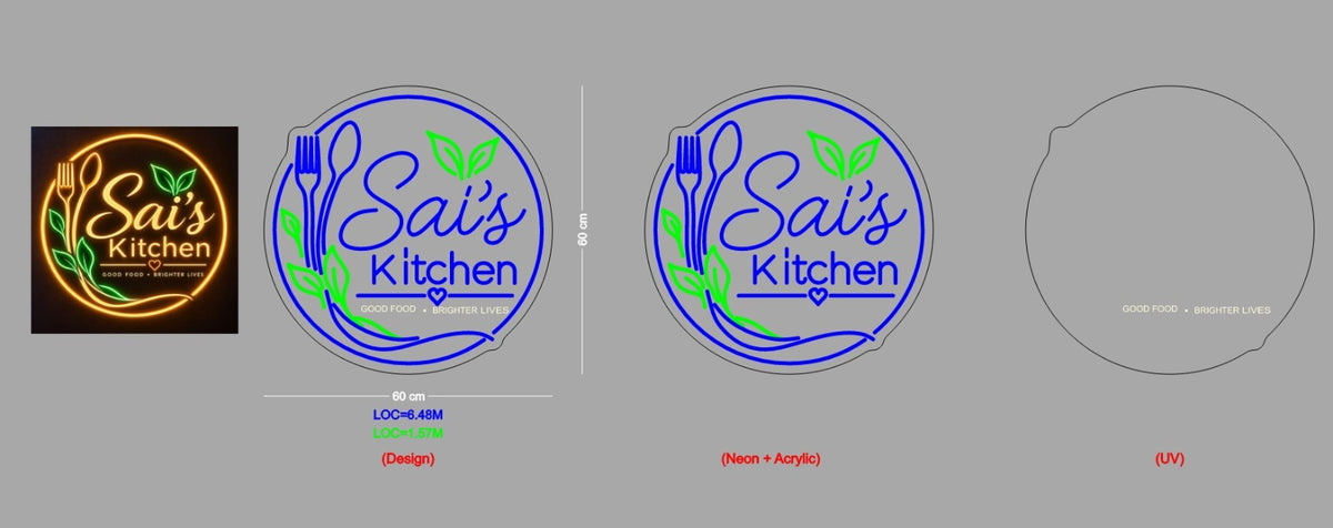 Custom Neon Sign Sai's Kitchen & I Love Sai