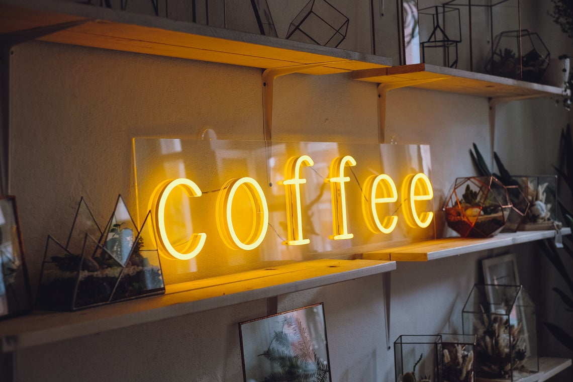 Coffee neon sign for cafe, coffee shops, coffee to go, restaurants and other businesses