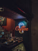 neon sign for coffee shop